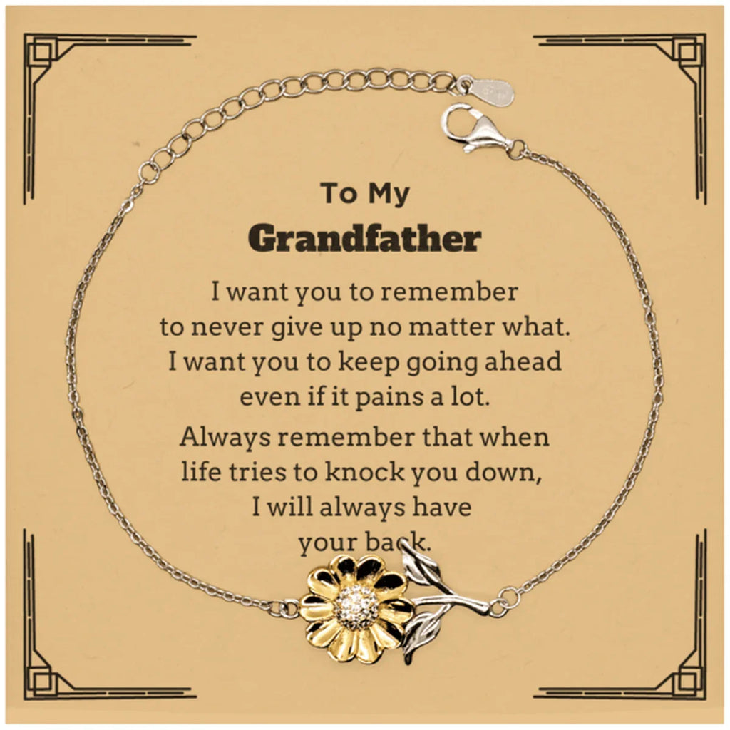 To My Grandfather Gifts, Never give up no matter what, Inspirational Grandfather Sunflower Bracelet, Encouragement Birthday Christmas Unique Gifts For Grandfather