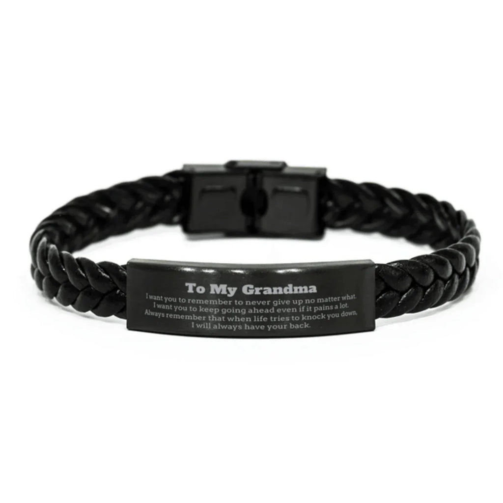 To My Grandma Gifts, Never give up no matter what, Inspirational Grandma Braided Leather Bracelet, Encouragement Birthday Christmas Unique Gifts For Grandma