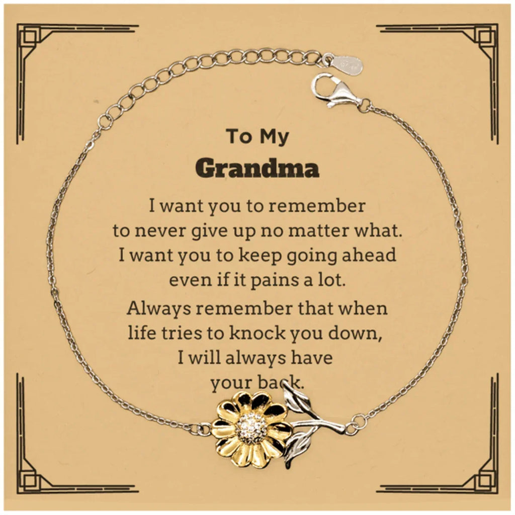 To My Grandma Gifts, Never give up no matter what, Inspirational Grandma Sunflower Bracelet, Encouragement Birthday Christmas Unique Gifts For Grandma