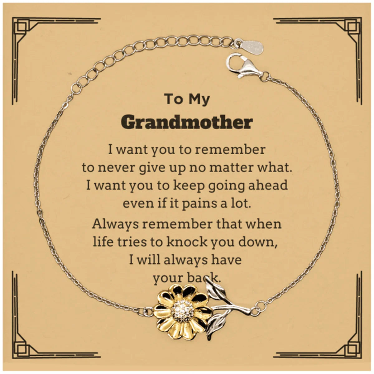 To My Grandmother Gifts, Never give up no matter what, Inspirational Grandmother Sunflower Bracelet, Encouragement Birthday Christmas Unique Gifts For Grandmother