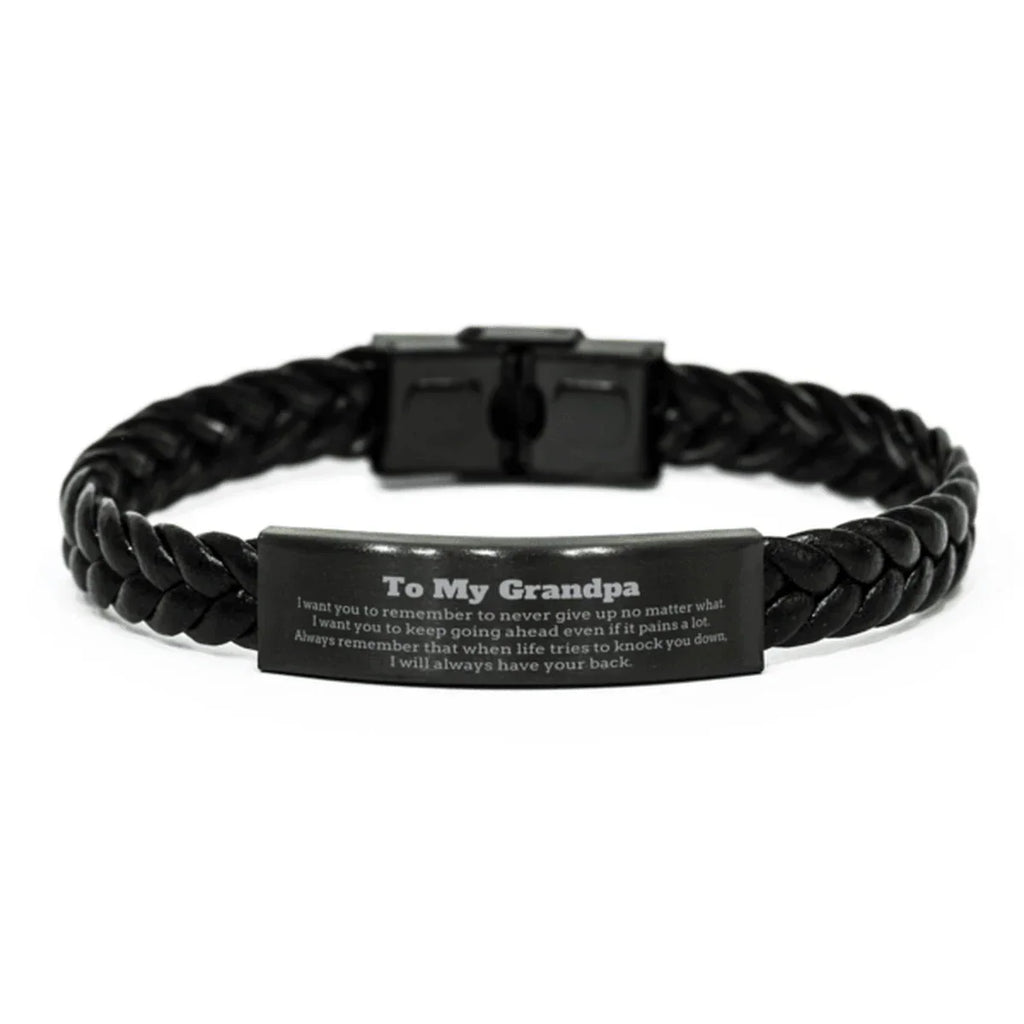 To My Grandpa Gifts, Never give up no matter what, Inspirational Grandpa Braided Leather Bracelet, Encouragement Birthday Christmas Unique Gifts For Grandpa