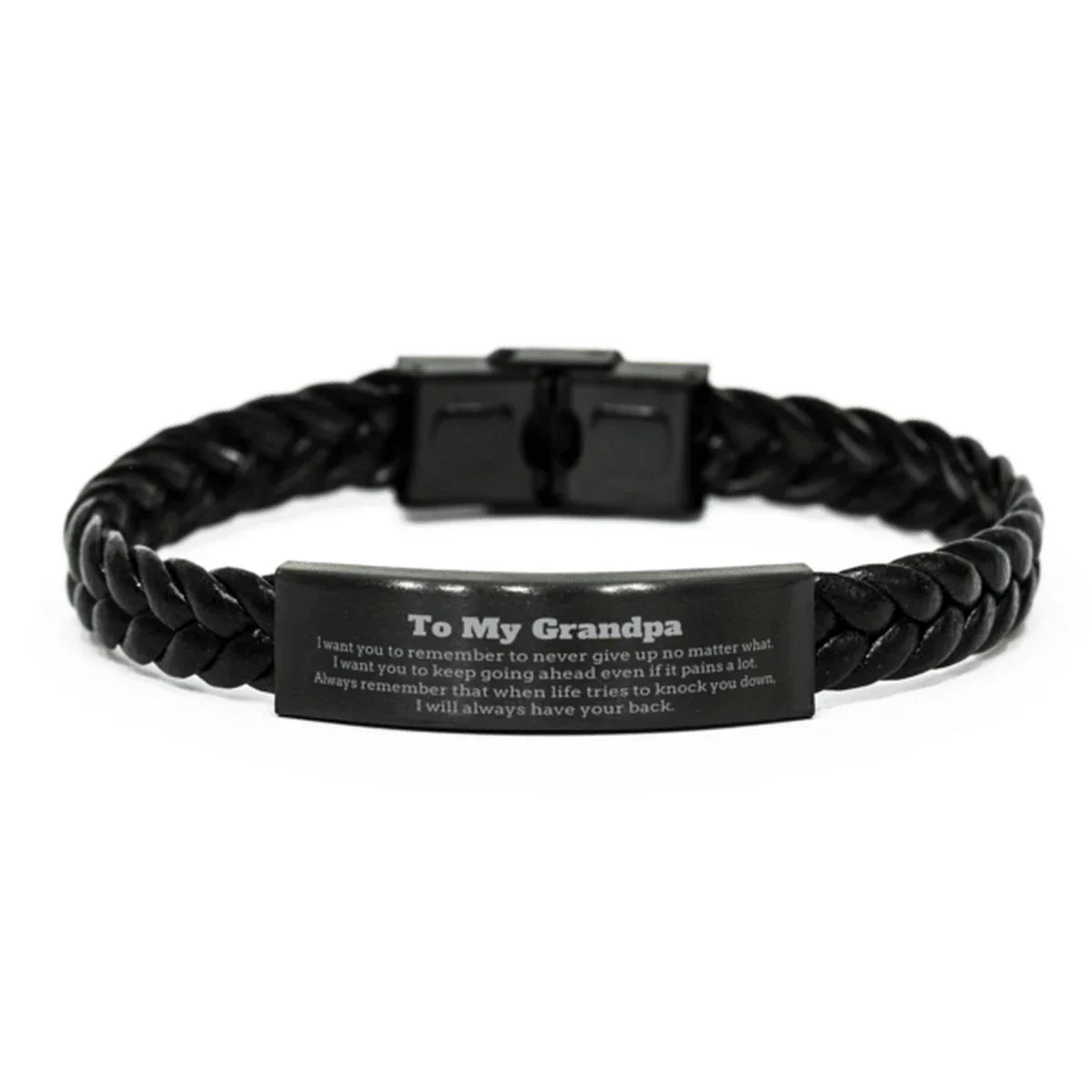 To My Grandpa Gifts, Never give up no matter what, Inspirational Grandpa Braided Leather Bracelet, Encouragement Birthday Christmas Unique Gifts For Grandpa