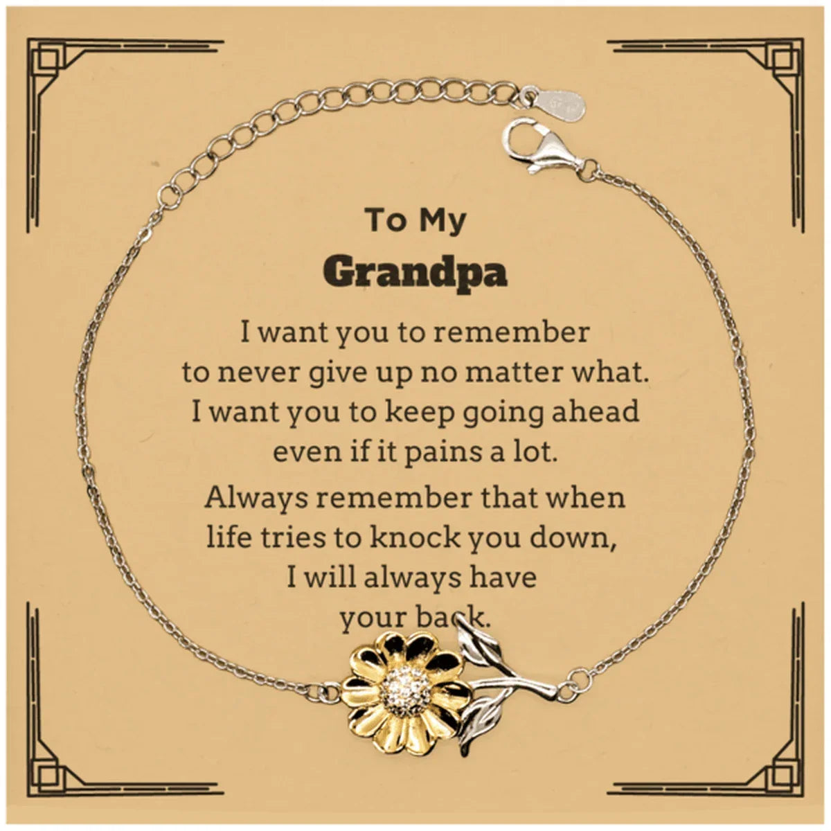 To My Grandpa Gifts, Never give up no matter what, Inspirational Grandpa Sunflower Bracelet, Encouragement Birthday Christmas Unique Gifts For Grandpa