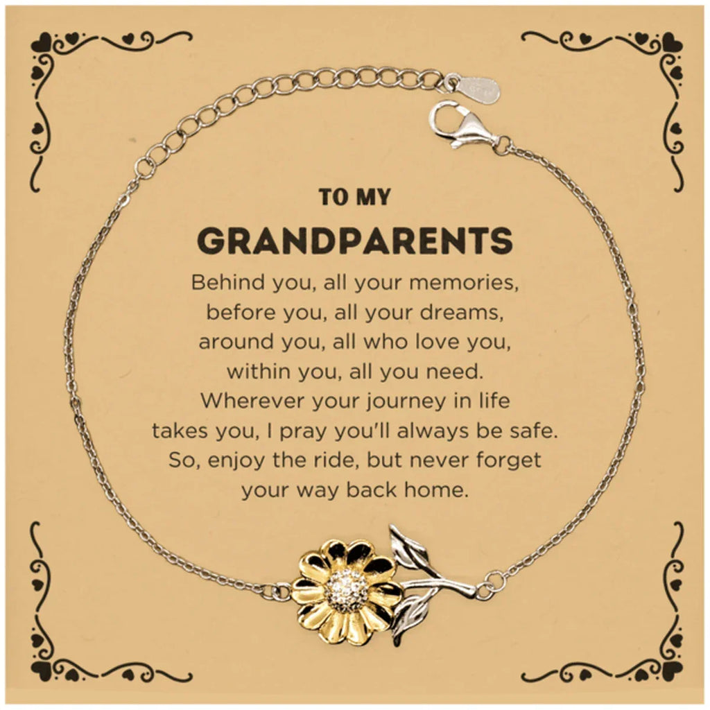 To My Grandparents Gifts, Inspirational Grandparents Sunflower Bracelet, Sentimental Birthday Christmas Unique Gifts For Grandparents Behind you, all your memories, before you, all your dreams, around you, all who love you, within you, all you need