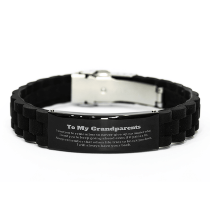 To My Grandparents Gifts, Never give up no matter what, Inspirational Grandparents Black Glidelock Clasp Bracelet, Encouragement Birthday Christmas Unique Gifts For Grandparents - Mallard Moon Gift Shop