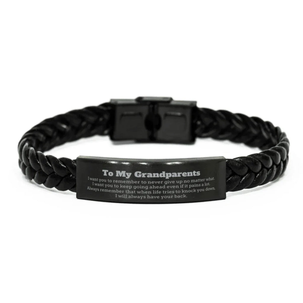 To My Grandparents Gifts, Never give up no matter what, Inspirational Grandparents Braided Leather Bracelet, Encouragement Birthday Christmas Unique Gifts For Grandparents