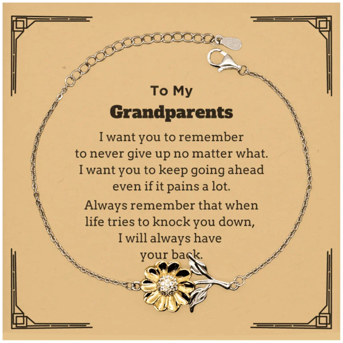 To My Grandparents Gifts, Never give up no matter what, Inspirational Grandparents Sunflower Bracelet, Encouragement Birthday Christmas Unique Gifts For Grandparents