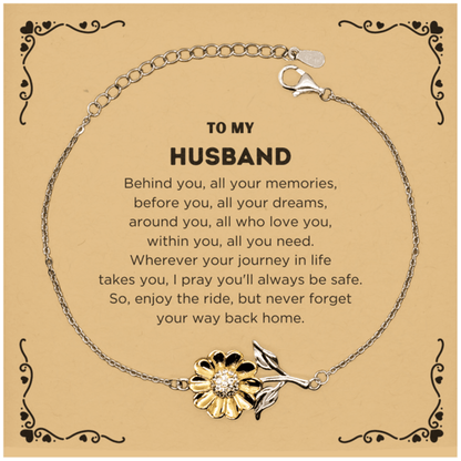 To My Husband Gifts, Inspirational Husband Sunflower Bracelet, Sentimental Birthday Christmas Unique Gifts For Husband Behind you, all your memories, before you, all your dreams, around you, all who love you, within you, all you need - Mallard Moon Gift Shop