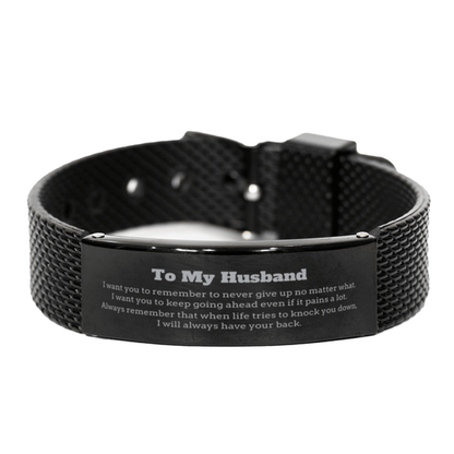 To My Husband Gifts, Never give up no matter what, Inspirational Husband Black Shark Mesh Bracelet, Encouragement Birthday Christmas Unique Gifts For Husband - Mallard Moon Gift Shop