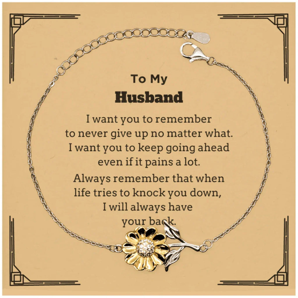To My Husband Gifts, Never give up no matter what, Inspirational Husband Sunflower Bracelet, Encouragement Birthday Christmas Unique Gifts For Husband