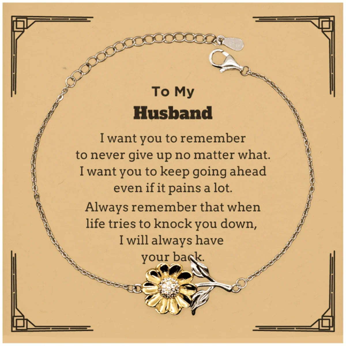 To My Husband Gifts, Never give up no matter what, Inspirational Husband Sunflower Bracelet, Encouragement Birthday Christmas Unique Gifts For Husband