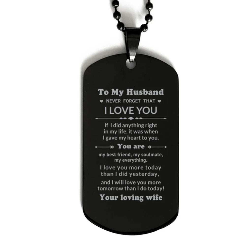 To My Husband You Are My Best Friend, My Soulmate, My Everything Engraved Black Dog Tag Necklace Anniversary Birthday Valentine Gift