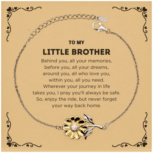 To My Little Brother Gifts, Inspirational Little Brother Sunflower Bracelet, Sentimental Birthday Christmas Unique Gifts For Little Brother Behind you, all your memories, before you, all your dreams, around you, all who love you, within you, all you need - Mallard Moon Gift Shop