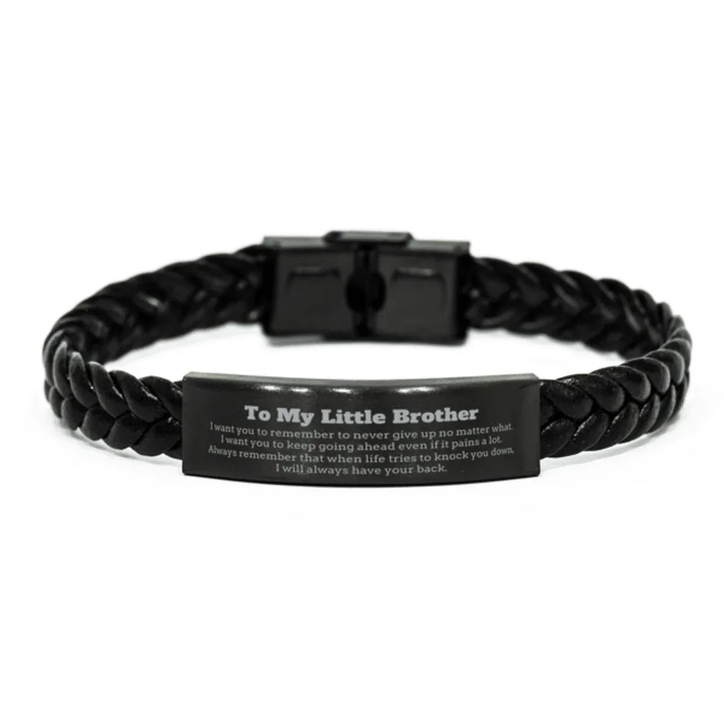 To My Little Brother Gifts, Never give up no matter what, Inspirational Little Brother Braided Leather Bracelet, Encouragement Birthday Christmas Unique Gifts For Little Brother
