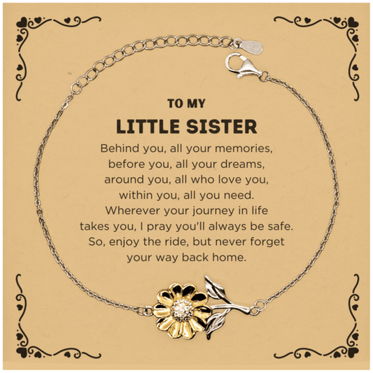 To My Little Sister Gifts, Inspirational Little Sister Sunflower Bracelet, Sentimental Birthday Christmas Unique Gifts For Little Sister Behind you, all your memories, before you, all your dreams, around you, all who love you, within you, all you need - Mallard Moon Gift Shop