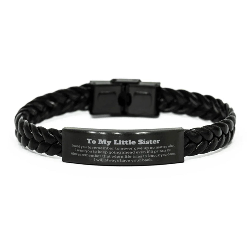 To My Little Sister Gifts, Never give up no matter what, Inspirational Little Sister Braided Leather Bracelet, Encouragement Birthday Christmas Unique Gifts For Little Sister
