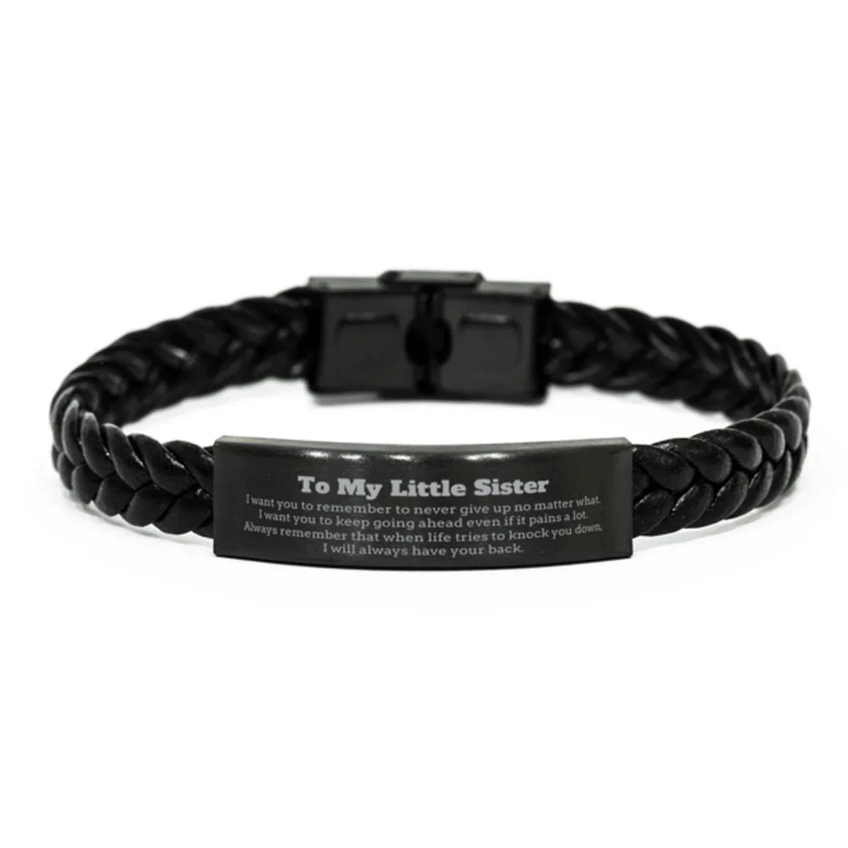 To My Little Sister Gifts, Never give up no matter what, Inspirational Little Sister Braided Leather Bracelet, Encouragement Birthday Christmas Unique Gifts For Little Sister