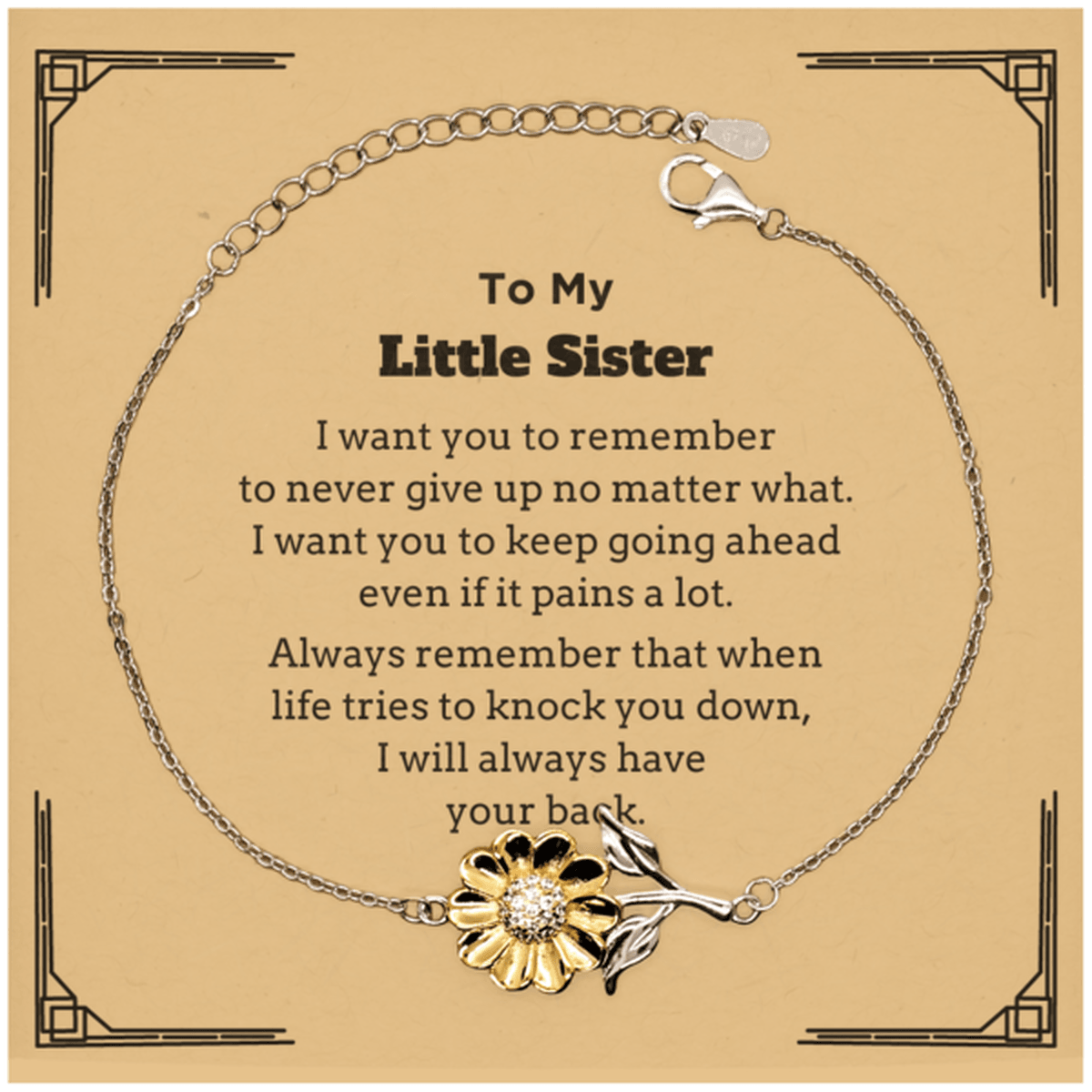 To My Little Sister Gifts, Never give up no matter what, Inspirational Little Sister Sunflower Bracelet, Encouragement Birthday Christmas Unique Gifts For Little Sister - Mallard Moon Gift Shop
