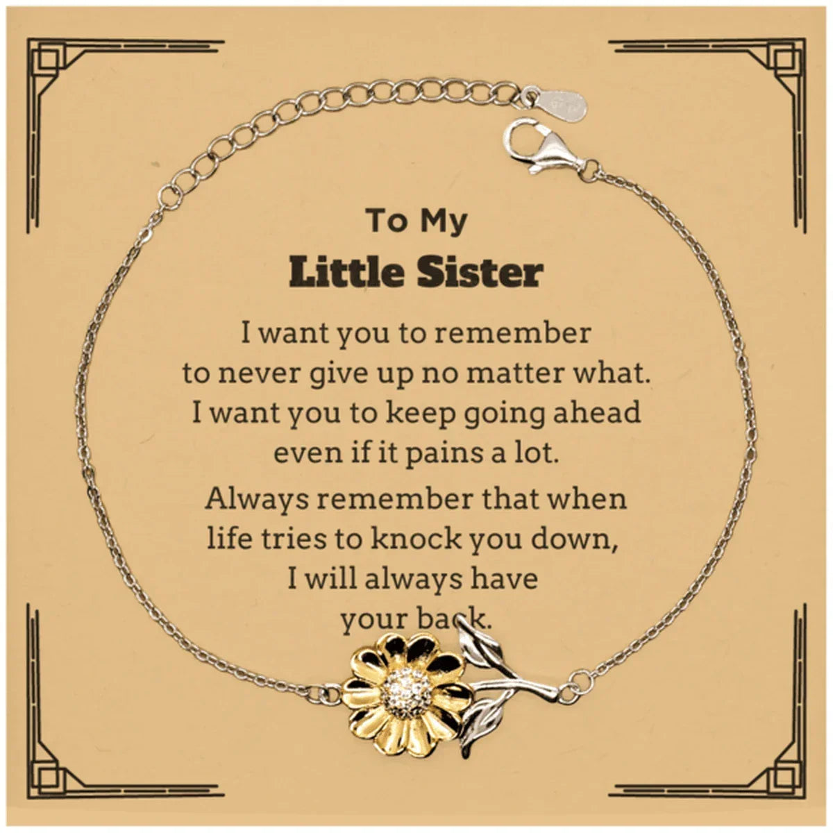 To My Little Sister Gifts, Never give up no matter what, Inspirational Little Sister Sunflower Bracelet, Encouragement Birthday Christmas Unique Gifts For Little Sister