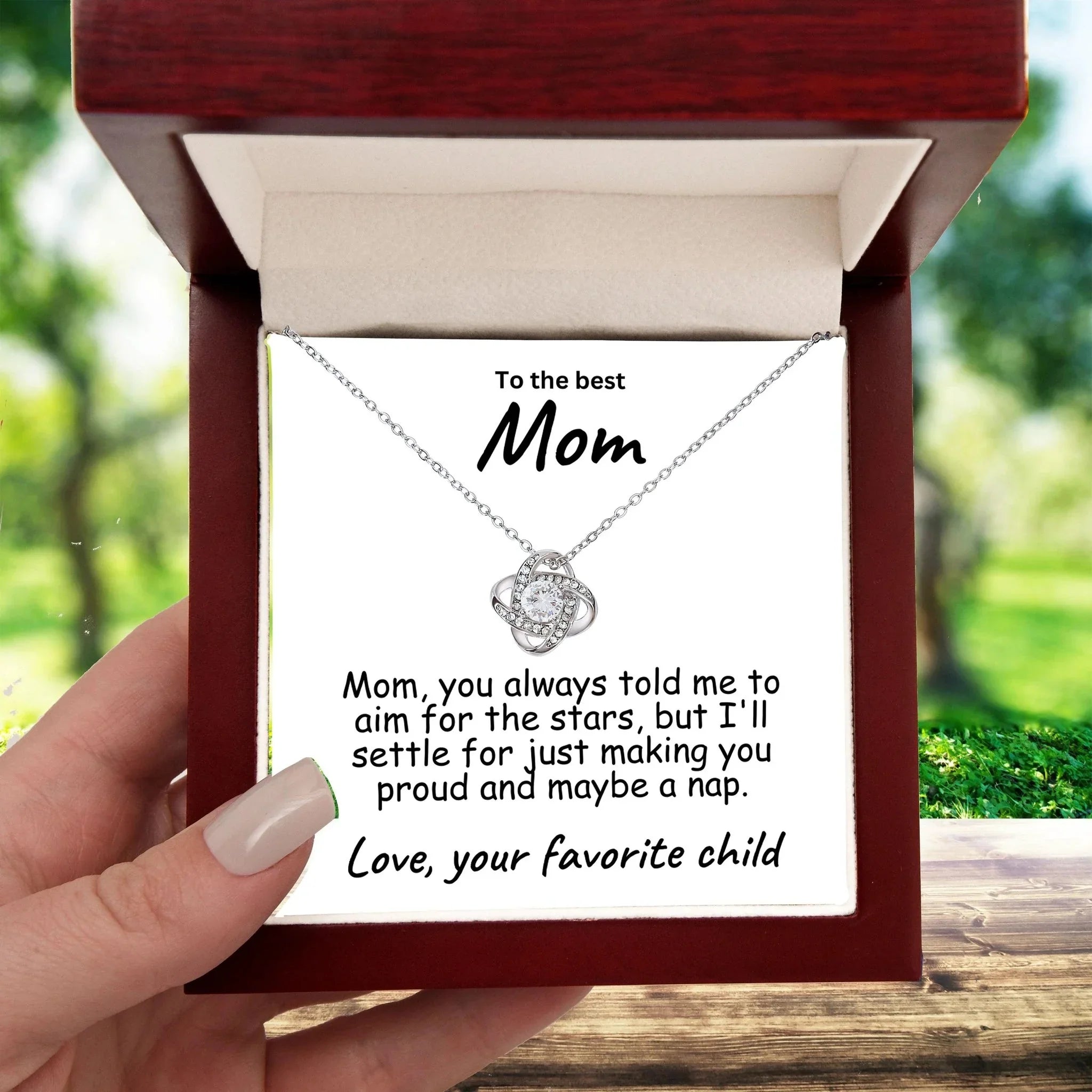 To My Mom Aim for the Stars Love Knot Necklace