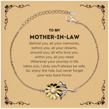 To My Mother-In-Law Gifts, Inspirational Mother-In-Law Sunflower Bracelet, Sentimental Birthday Christmas Unique Gifts For Mother-In-Law Behind you, all your memories, before you, all your dreams, around you, all who love you, within you, all you need - Mallard Moon Gift Shop