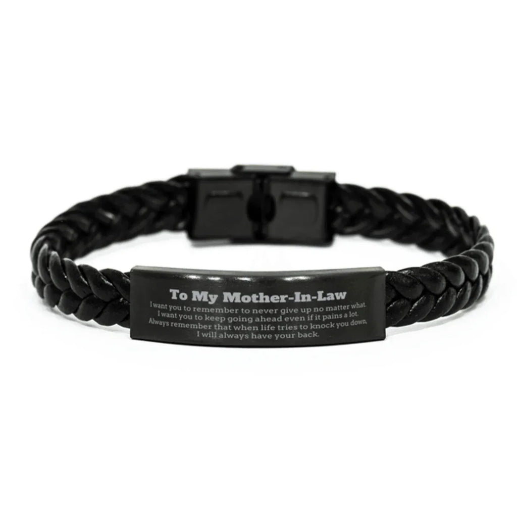 To My Mother-In-Law Gifts, Never give up no matter what, Inspirational Mother-In-Law Braided Leather Bracelet, Encouragement Birthday Christmas Unique Gifts For Mother-In-Law