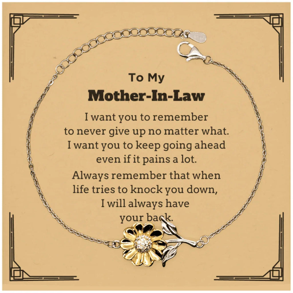 To My Mother-In-Law Gifts, Never give up no matter what, Inspirational Mother-In-Law Sunflower Bracelet, Encouragement Birthday Christmas Unique Gifts For Mother-In-Law