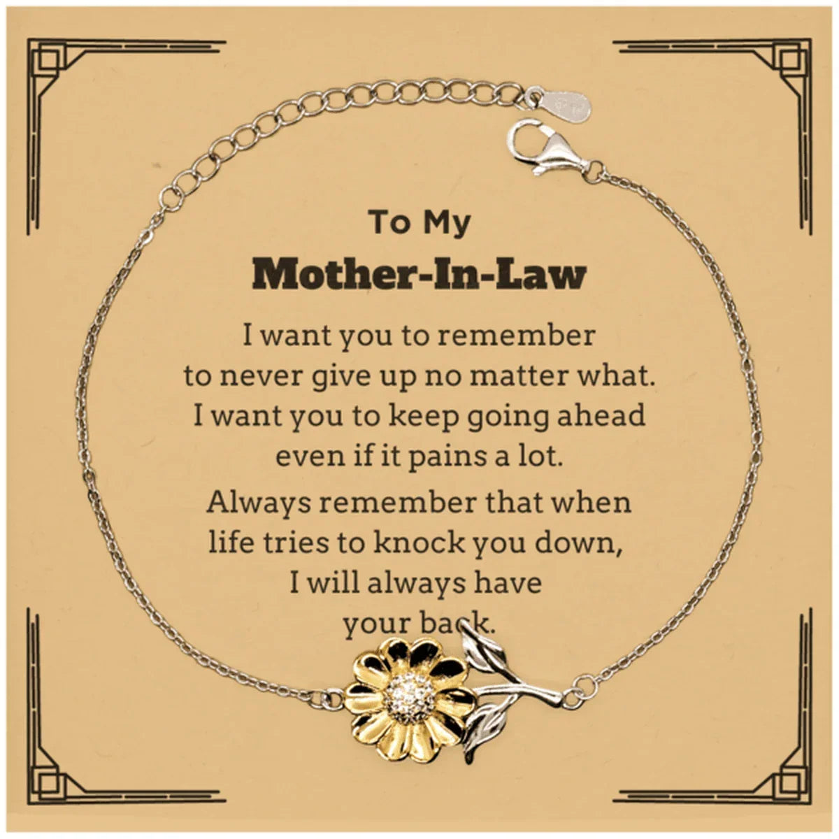 To My Mother-In-Law Gifts, Never give up no matter what, Inspirational Mother-In-Law Sunflower Bracelet, Encouragement Birthday Christmas Unique Gifts For Mother-In-Law