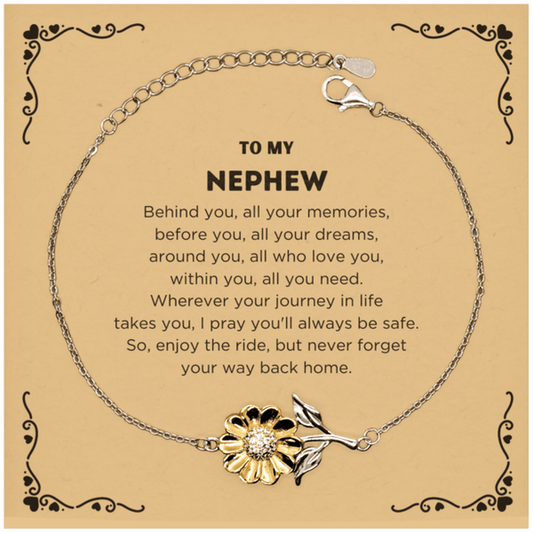 To My Nephew Gifts, Inspirational Nephew Sunflower Bracelet, Sentimental Birthday Christmas Unique Gifts For Nephew Behind you, all your memories, before you, all your dreams, around you, all who love you, within you, all you need - Mallard Moon Gift Shop