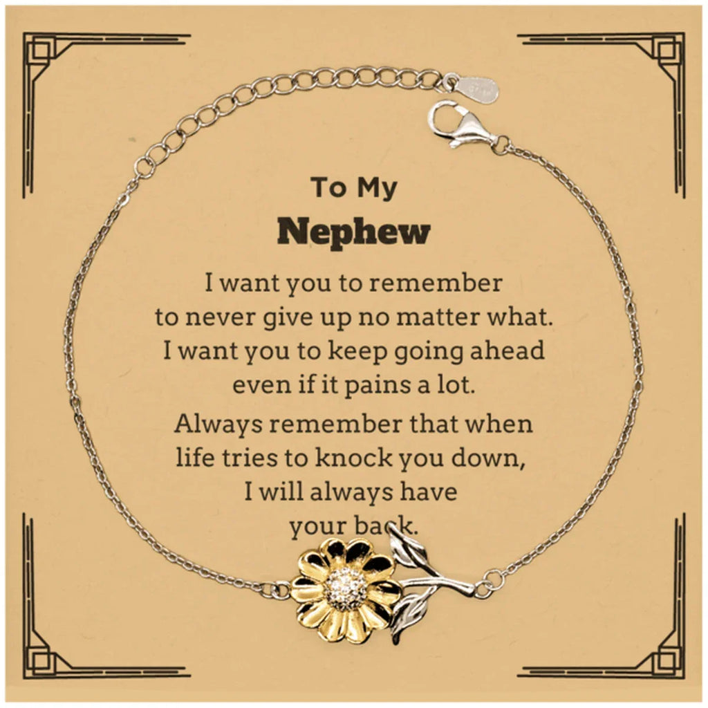 To My Nephew Gifts, Never give up no matter what, Inspirational Nephew Sunflower Bracelet, Encouragement Birthday Christmas Unique Gifts For Nephew
