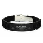 To My Sister Gifts, Never give up no matter what, Inspirational Sister Black Glidelock Clasp Bracelet, Encouragement Birthday Christmas Unique Gifts For Sister