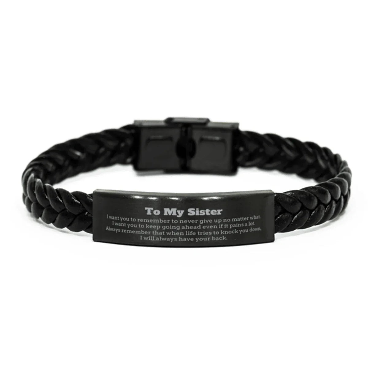 To My Sister Gifts, Never give up no matter what, Inspirational Sister Braided Leather Bracelet, Encouragement Birthday Christmas Unique Gifts For Sister