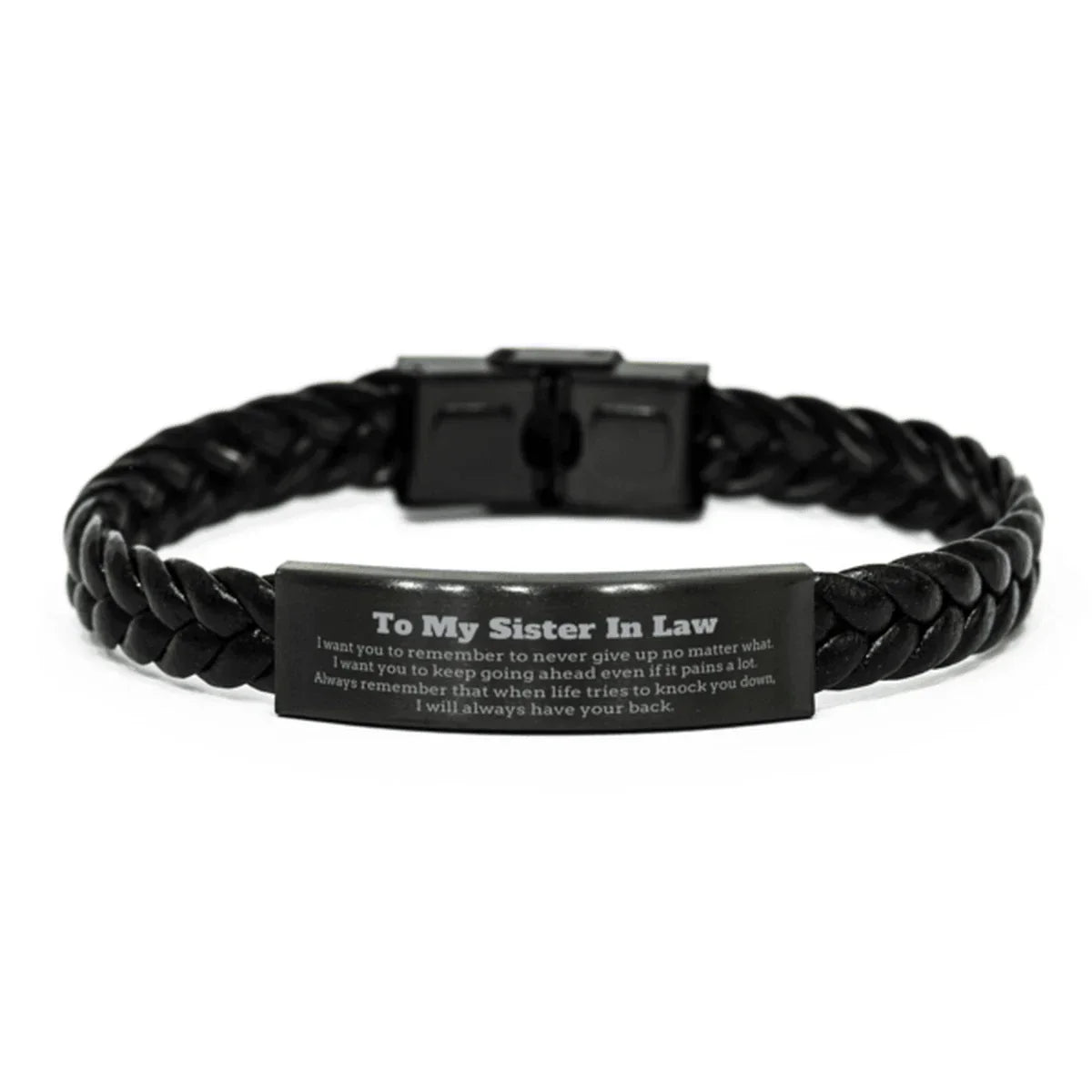To My Sister In Law Gifts, Never give up no matter what, Inspirational Sister In Law Braided Leather Bracelet, Encouragement Birthday Christmas Unique Gifts For Sister In Law