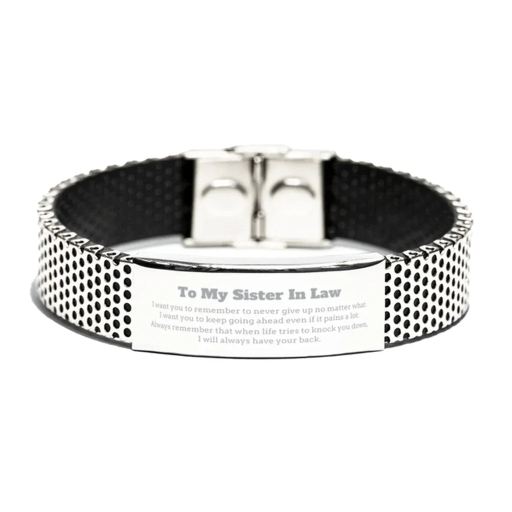To My Sister In Law Gifts, Never give up no matter what, Inspirational Sister In Law Stainless Steel Bracelet, Encouragement Birthday Christmas Unique Gifts For Sister In Law