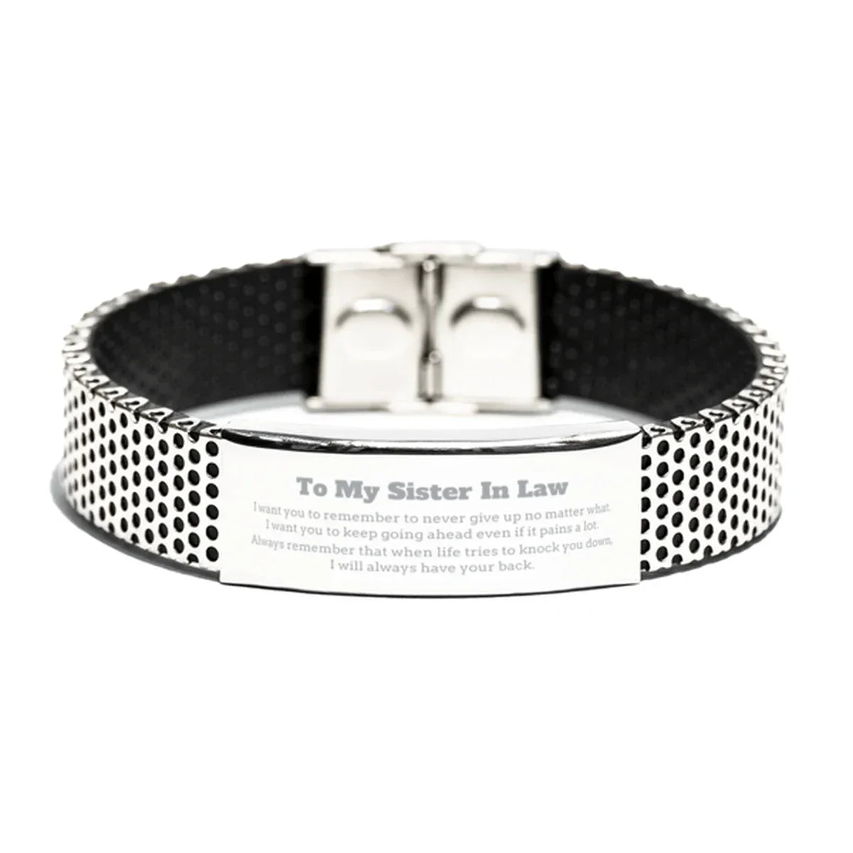 To My Sister In Law Gifts, Never give up no matter what, Inspirational Sister In Law Stainless Steel Bracelet, Encouragement Birthday Christmas Unique Gifts For Sister In Law