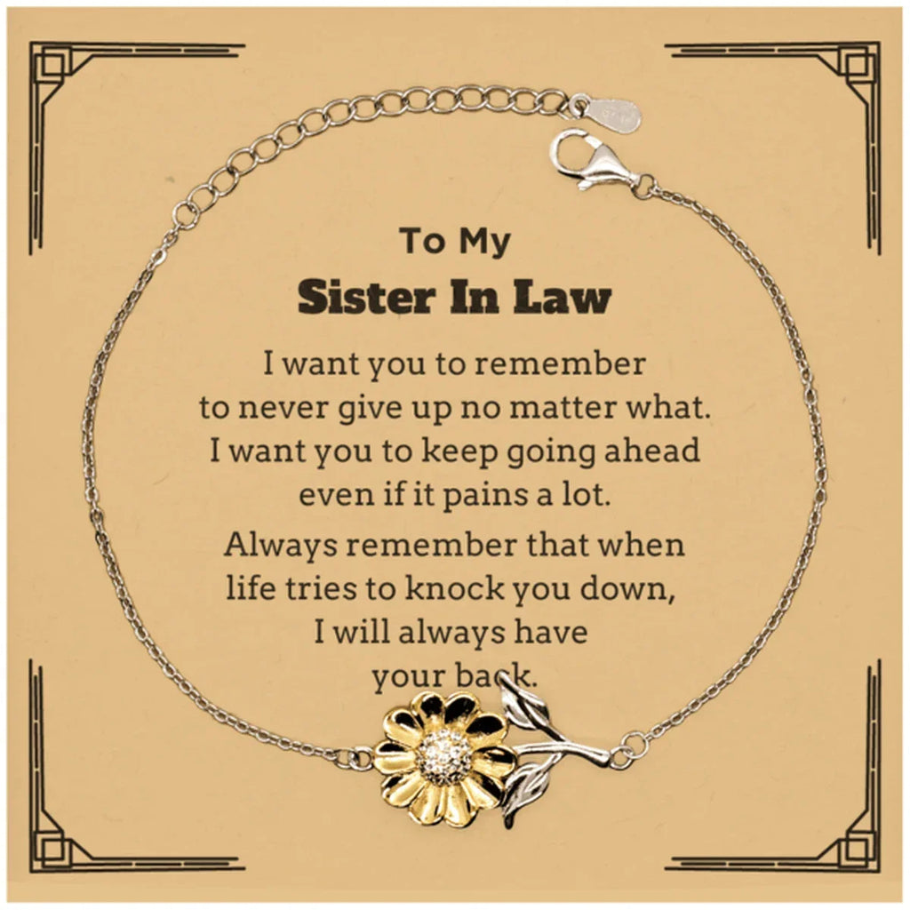 To My Sister In Law Gifts, Never give up no matter what, Inspirational Sister In Law Sunflower Bracelet, Encouragement Birthday Christmas Unique Gifts For Sister In Law