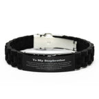 To My Stepbrother Gifts, Never give up no matter what, Inspirational Stepbrother Black Glidelock Clasp Bracelet, Encouragement Birthday Christmas Unique Gifts For Stepbrother