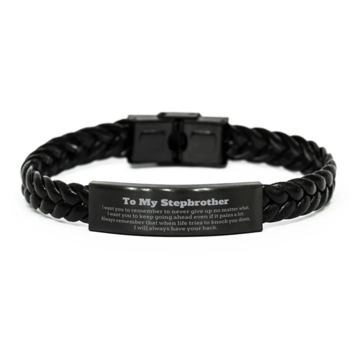To My Stepbrother Gifts, Never give up no matter what, Inspirational Stepbrother Braided Leather Bracelet, Encouragement Birthday Christmas Unique Gifts For Stepbrother