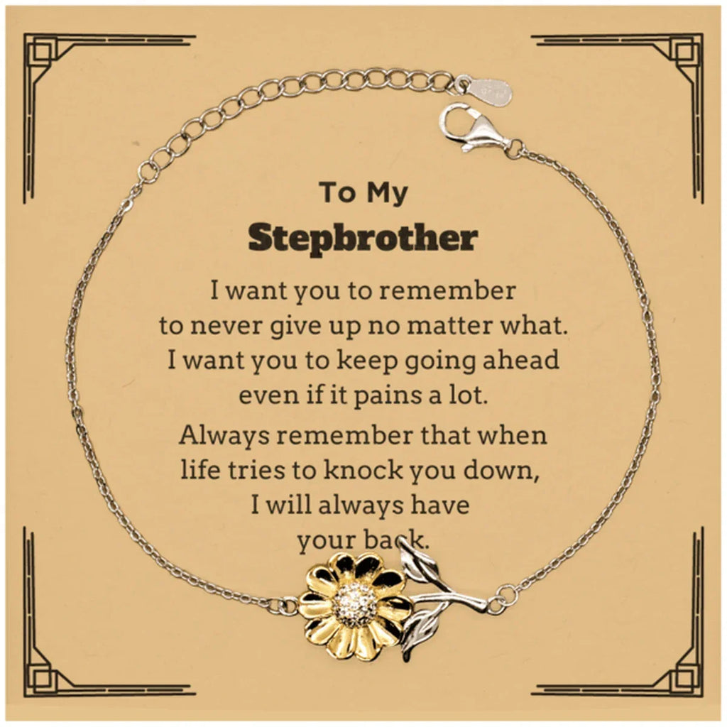 To My Stepbrother Gifts, Never give up no matter what, Inspirational Stepbrother Sunflower Bracelet, Encouragement Birthday Christmas Unique Gifts For Stepbrother