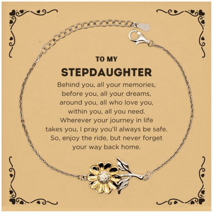 To My Stepdaughter Gifts, Inspirational Stepdaughter Sunflower Bracelet, Sentimental Birthday Christmas Unique Gifts For Stepdaughter Behind you, all your memories, before you, all your dreams, around you, all who love you, within you, all you need - Mallard Moon Gift Shop