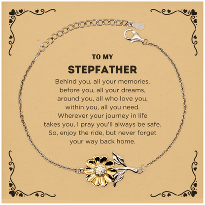To My Stepfather Gifts, Inspirational Stepfather Sunflower Bracelet, Sentimental Birthday Christmas Unique Gifts For Stepfather Behind you, all your memories, before you, all your dreams, around you, all who love you, within you, all you need - Mallard Moon Gift Shop