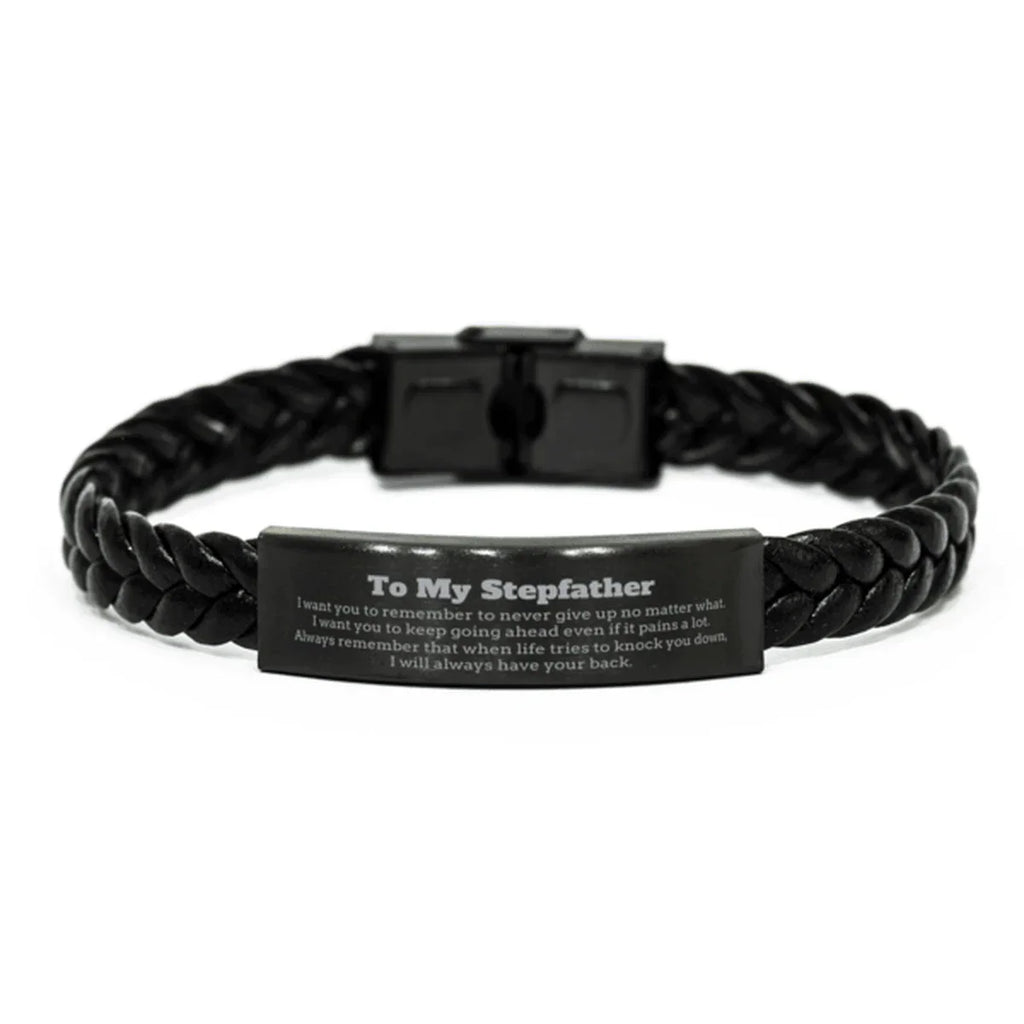 To My Stepfather Gifts, Never give up no matter what, Inspirational Stepfather Braided Leather Bracelet, Encouragement Birthday Christmas Unique Gifts For Stepfather