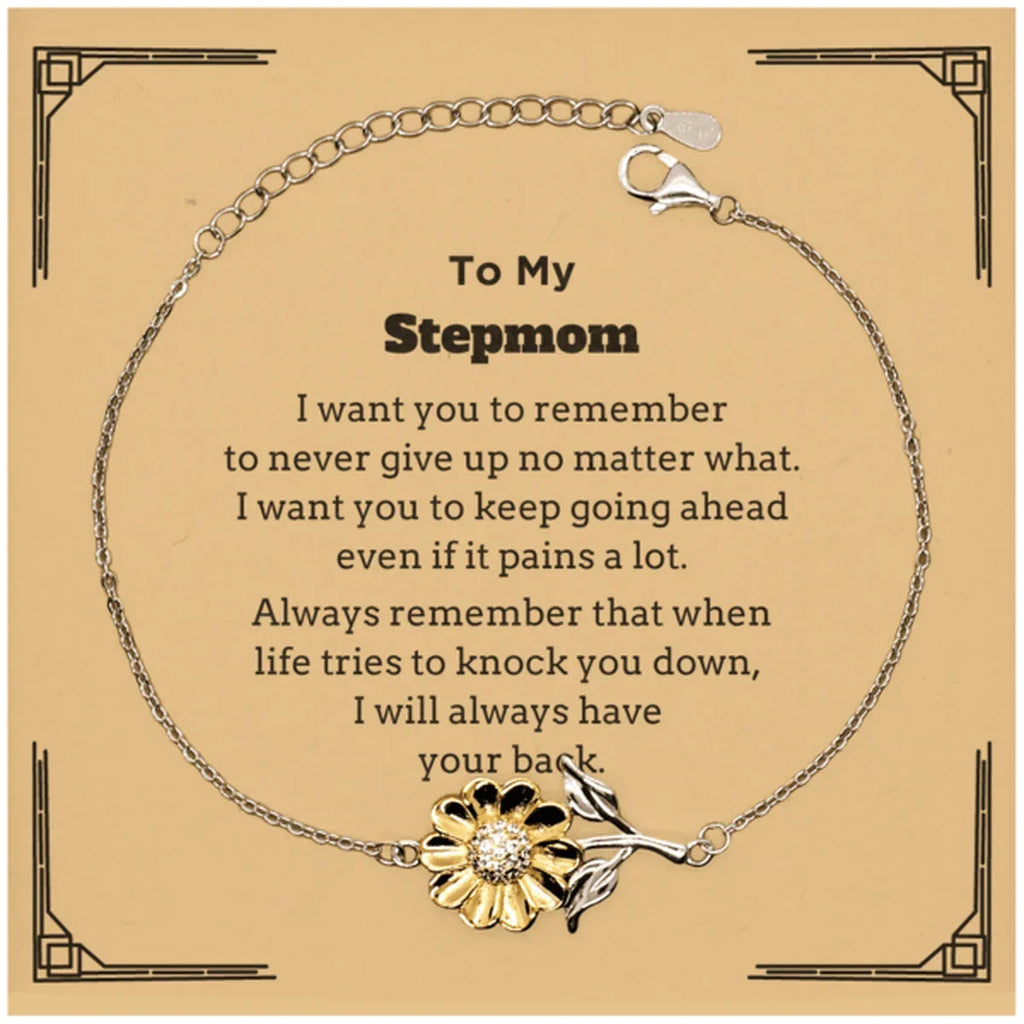 To My Stepmom Gifts, Never give up no matter what, Inspirational Stepmom Sunflower Bracelet, Encouragement Birthday Christmas Unique Gifts For Stepmom