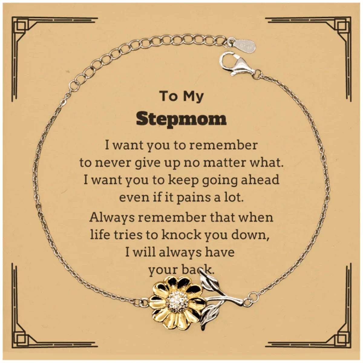 To My Stepmom Gifts, Never give up no matter what, Inspirational Stepmom Sunflower Bracelet, Encouragement Birthday Christmas Unique Gifts For Stepmom