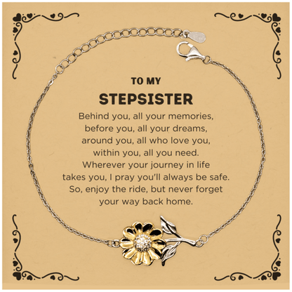 To My Stepsister Gifts, Inspirational Stepsister Sunflower Bracelet, Sentimental Birthday Christmas Unique Gifts For Stepsister Behind you, all your memories, before you, all your dreams, around you, all who love you, within you, all you need - Mallard Moon Gift Shop