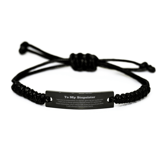 To My Stepsister Gifts, Never give up no matter what, Inspirational Stepsister Black Rope Bracelet, Encouragement Birthday Christmas Unique Gifts For Stepsister - Mallard Moon Gift Shop