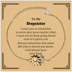To My Stepsister Gifts, Never give up no matter what, Inspirational Stepsister Sunflower Bracelet, Encouragement Birthday Christmas Unique Gifts For Stepsister