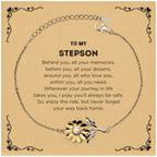 To My Stepson Gifts, Inspirational Stepson Sunflower Bracelet, Sentimental Birthday Christmas Unique Gifts For Stepson Behind you, all your memories, before you, all your dreams, around you, all who love you, within you, all you need