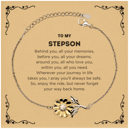 To My Stepson Gifts, Inspirational Stepson Sunflower Bracelet, Sentimental Birthday Christmas Unique Gifts For Stepson Behind you, all your memories, before you, all your dreams, around you, all who love you, within you, all you need - Mallard Moon Gift Shop