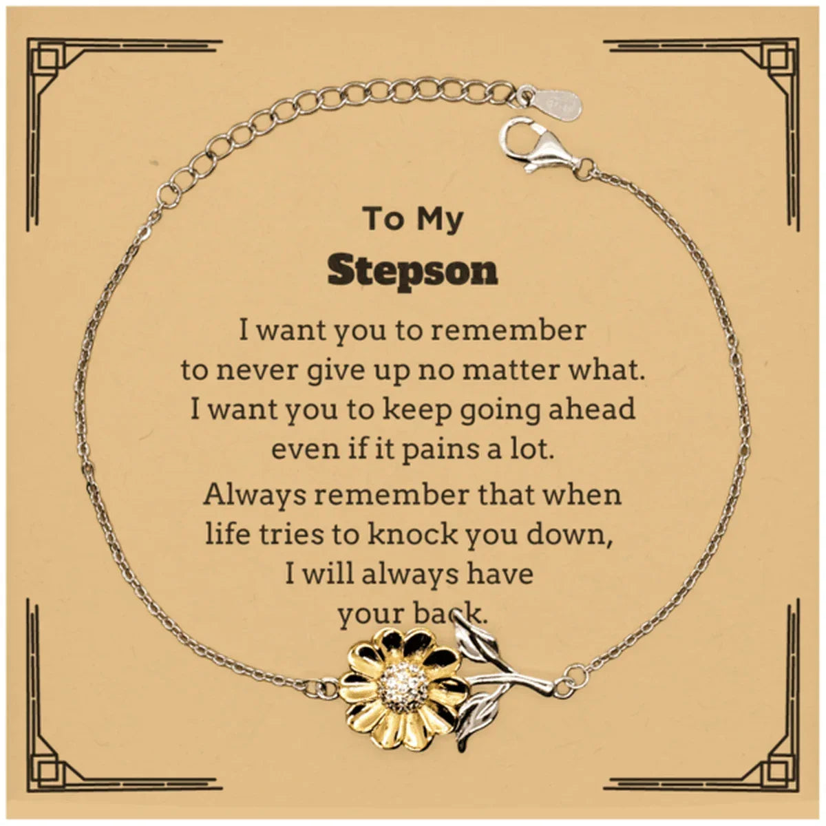 To My Stepson Gifts, Never give up no matter what, Inspirational Stepson Sunflower Bracelet, Encouragement Birthday Christmas Unique Gifts For Stepson